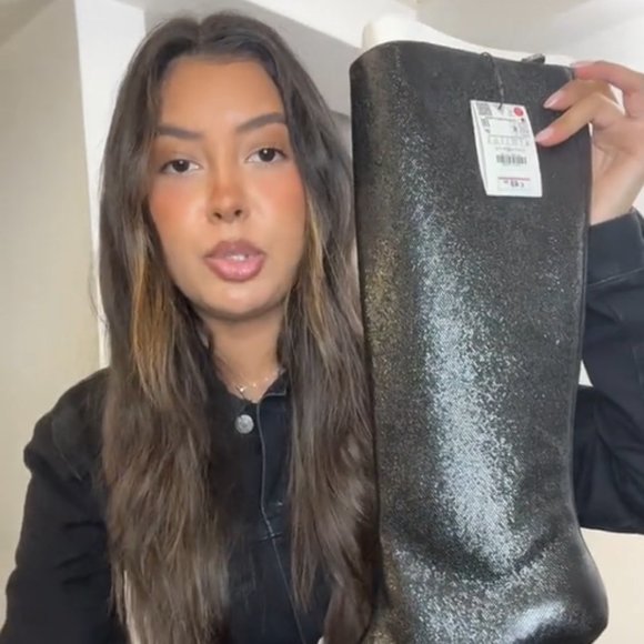 ZARA SHINY KNEE HIGH HEELED BOOTS - Picture 6 of 10